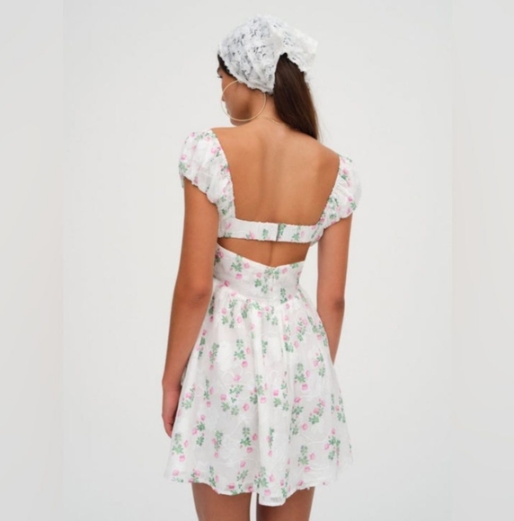 For Love & Lemons Remi Mini Floral Lace Open Back Dress w Built in Corset - Picture 6 of 11